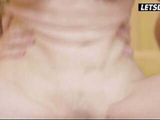 Tattooed blonde milf double penetrated in a sauna with two cocks