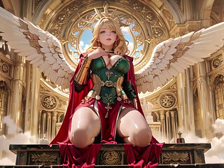 The Golden Queen Arrives! Divine Seduction Under Green-gold Armor, Kneeling and Gazing Back with a Finger to Her Lips.