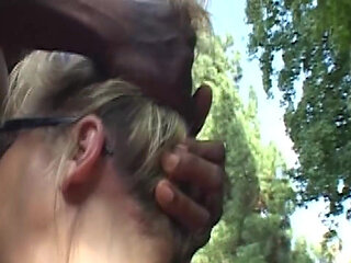 Blonde MILF Deepthroats Throbbing BBC Outdoors Dripping Sloppy