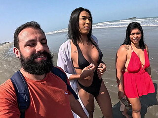 Fode Cast - A trans Baianinha venho pra fuder na praia ao ar livre com o casal Mattos
