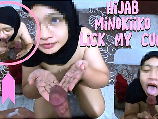 Hijab Muslim Girl Gives Hot Blowjob and Swallows Cum - Indonesian Cousin Fuck