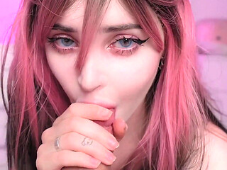 Cute Pink Hair Girl Slaps and Deepthroats My Cock POV Until I Explode Everywhere