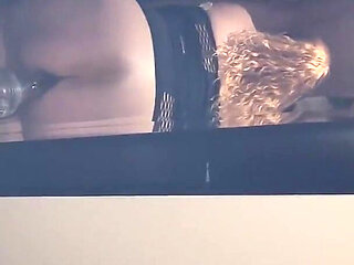 Slut Rides Huge Dildo While Sucking Cock