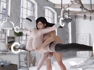 Tifa and 2b Sex Slave futa Shemale