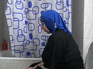 Muslim Hijab Amateur Shocked By Big Cock In Bathroom
