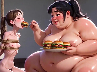Weight Gain Humiliation - Fat Woman Stuffing Skinny Feedee