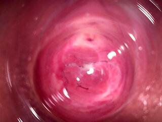 Camera deep inside Mia's tiny creamy vagina
