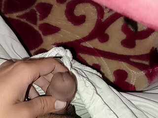 Little penis boy got horny in his blanket and masterbates