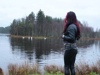 Leather lady walking
