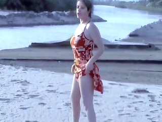 Tigra: Sensational Striptease of Pretty Blonde Tigra Undressing by the Sea and Ends Totally Naked