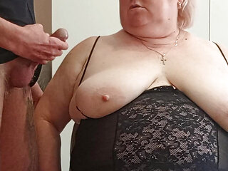 he crushed his neighbor's tits fucked her in the mouth and filled her tits with cum