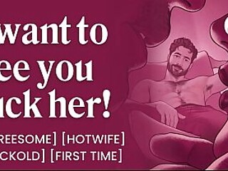 First-time hotwife shares her husband with a stranger in an MFM threesome
