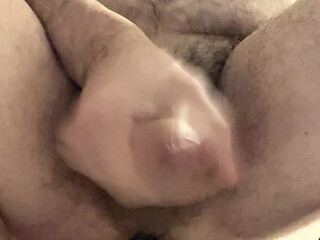 Toying my chubby asshole with a big cucumber while jerking my hairy cock. Let the cum drip!