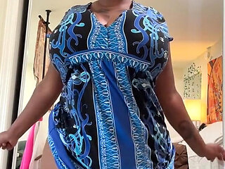 Chubby Ebony in Dress Showing Her Big Tits & Ass