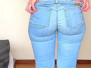 Blue Tight Jeans Fetish Big Ass Problems White Booty Thong