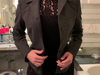 Secretary sex in lace dress and pantyhose