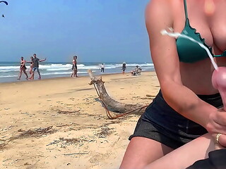 Milf jerks me off in front of everyone. Public ejaculation.