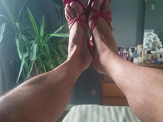 Jacking Big Dick Off in Red Heels - Lots of Cum!