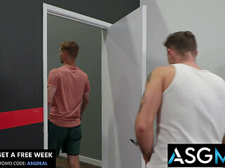 ASGMAX - Hot Jock Works Out at FREE USE GYM & Cums On Twinks Ass