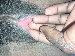 Skinny girl friend spreading her hairy pussy to make my hard cock fuck her.