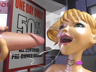 3DGSPOT - Blonde Teen Deepthroats And Gags A Huge Cock In A Dildo Shop! 3D ANIMATION!