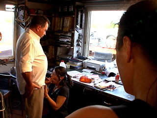 Great fuck at the office with customer and cum shot on tits