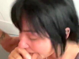 Submissive wife sucks big cock so good it's a job well done