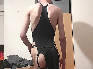 HunterChase shows off his very skinny perfect body and his small ass in a black dress
