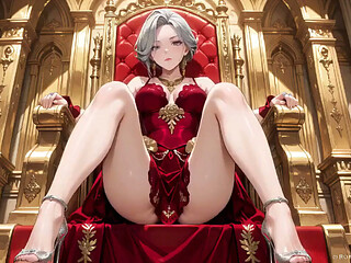 Silver Queen on the Golden Throne! Red Silk, Lazy Gaze, and a Teasing Glance That Melts You