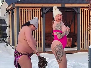 Swingers. Two Married Couples Play in the Snow Naked in Public. the Women Pee in the Snow and the Men Lick It off.