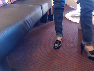 Oxford toe high heel tweed double cross