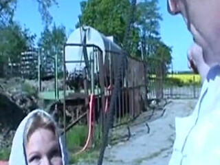 Sexy slave humiliating, chaining kneeling in the farm