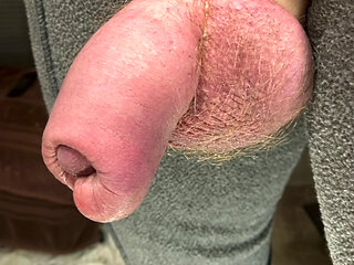 Uncut flaccid penis up close, right in your face.
