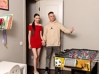 Cute Brunette Gets Horny During Table Football With Her Boyfriend