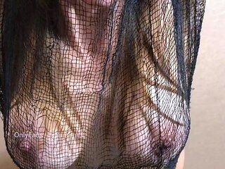 Busty curly brunette with big boobs fucks on couch