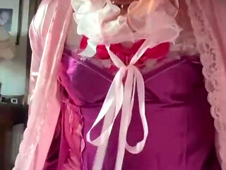 In outfit with a fuchsia nightie with a cum stain to shove a dildo in me and cum my nightie with a vibrator