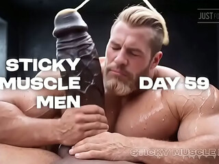 Sticky Muscle Men Day 59 Preview, AI-Generated Muscle Guys, Big Dicks, Big Cum Loads