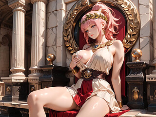 Blonde Queen! Private Morning Reading in the Roman Court, Silk Stockings Crossed, Forbidden Lip Touch!