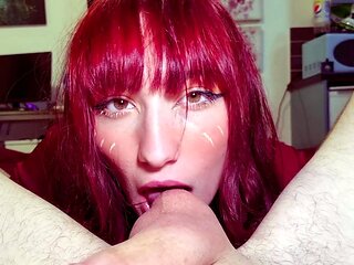 Lovely redhead teen gives a great pov blowjob