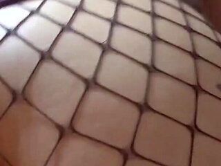 Big Booty Asian Wearing Fishnets Rides and Gives Blowojob POV