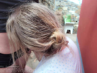 Dildoing while hiking then blowjob with stranger