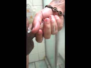 Cute BBW Wife Giving Handjob in Shower