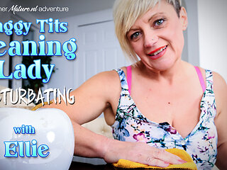 Masturbating British Cleaning Lady Ellie Plays With Her Saggy Tits And Shaved Pussy