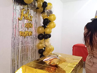 Horny stepmother sent me the pornographic video she recorded on New Year's Eve