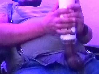 Stroking My Thick Dick With a Toy Wearing Leather Suspenders