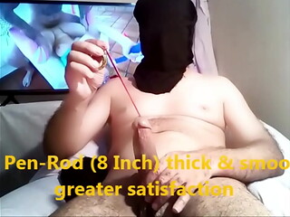 Watch Porn TV and insert pen rod for massive CUM Shot 2