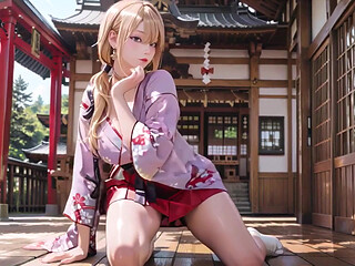 Blonde Goddess in the Japanese Corridor, Lazy Gazes, Hand on Hips, Sunlight Drenching Her Skin