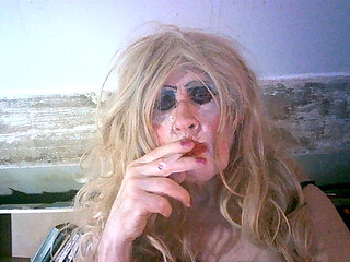 Old fuckpig cumslut  slag Sarah smoking like  the trashy whore she is
