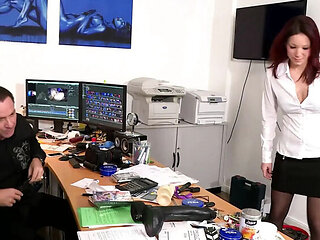 Big Redhead Natalie Hot Blows Boss Big George's Huge Cock in Office