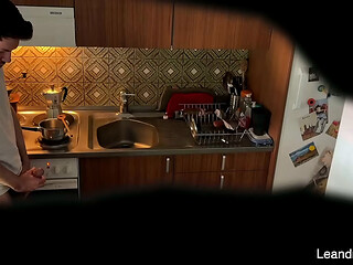 My real step-grandpa caught me masturbating in his kitchen!